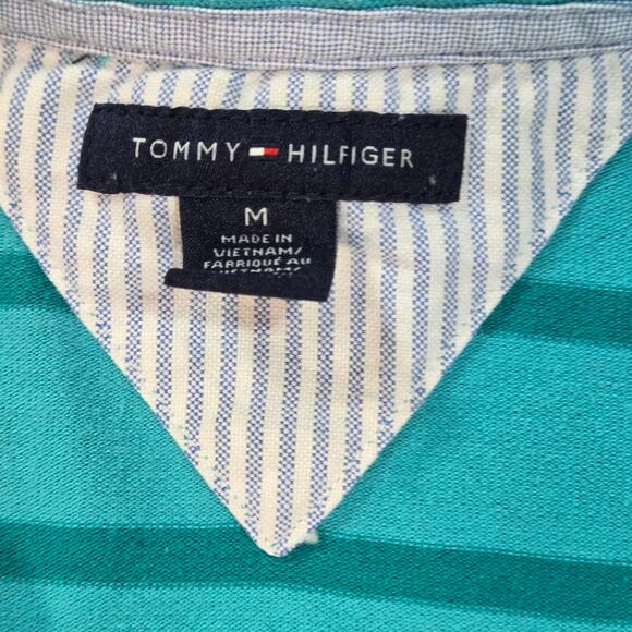 Tommy Hilfiger Women Medium Blue Striped Short Sleeve Polo Top Y2K 2000s Preppy - Picture 8 of 9